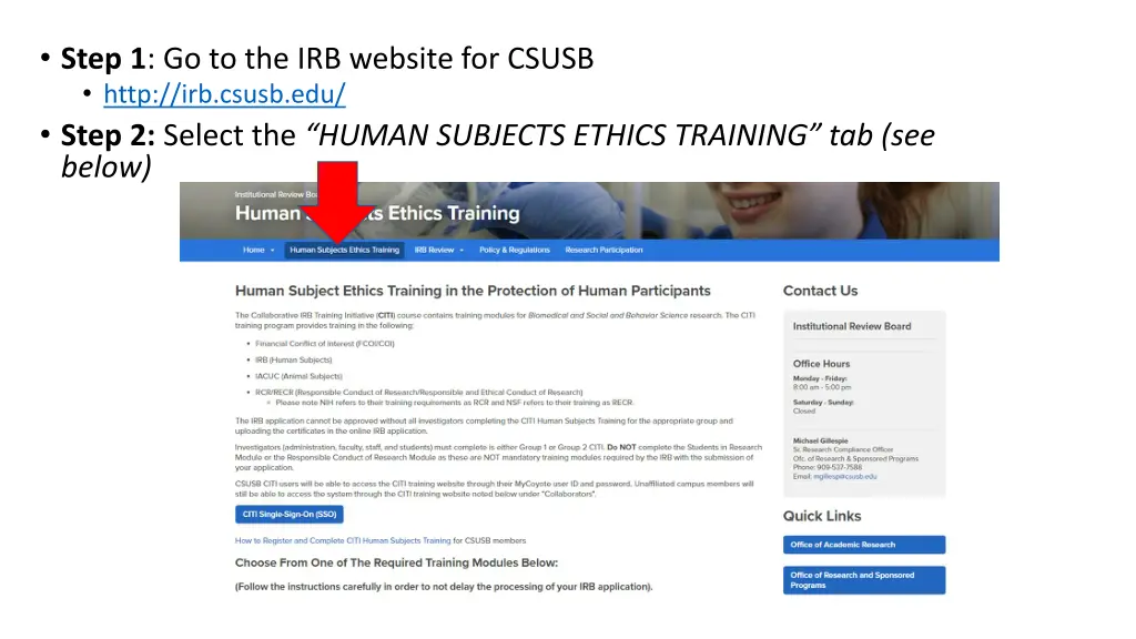 step 1 go to the irb website for csusb http