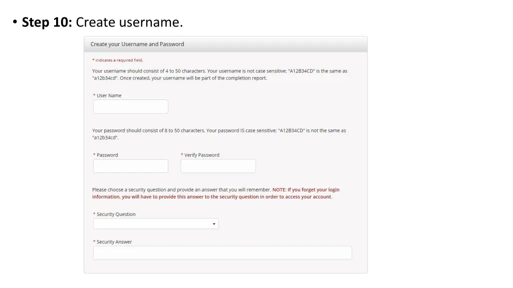 step 10 create username