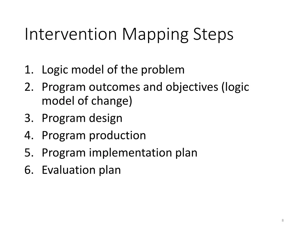 intervention mapping steps