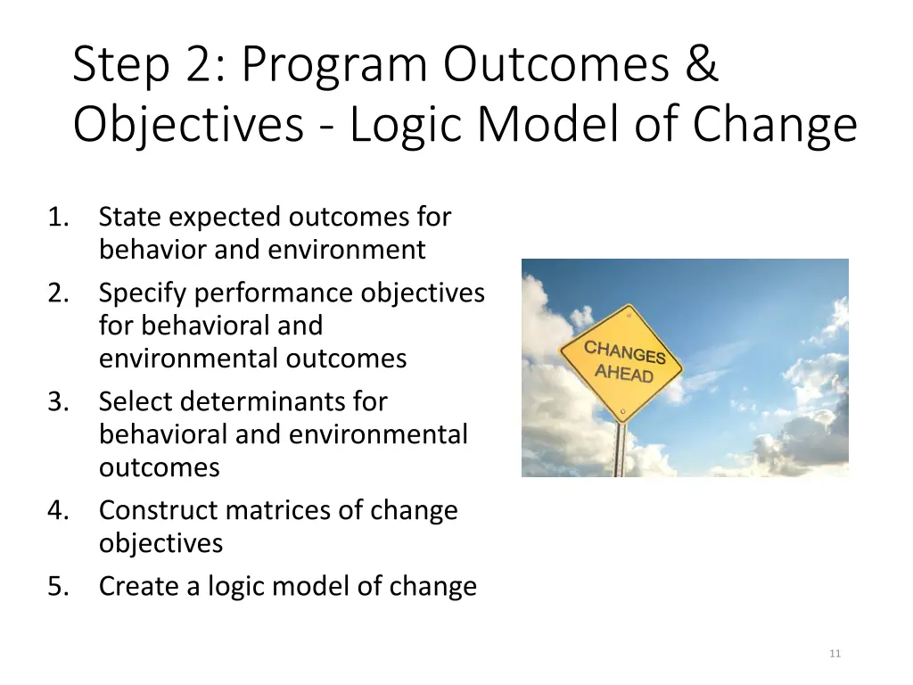 step 2 program outcomes objectives logic model