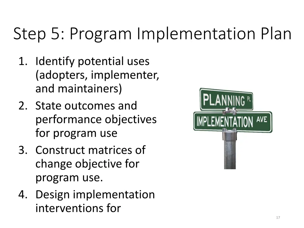 step 5 program implementation plan
