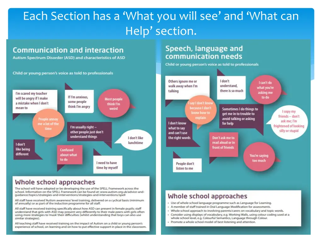 each section has a what you will see and what