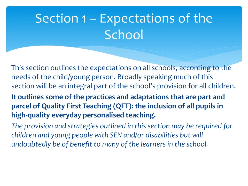 section 1 expectations of the school