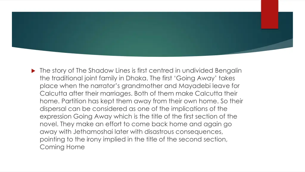 the story of the shadow lines is first centred