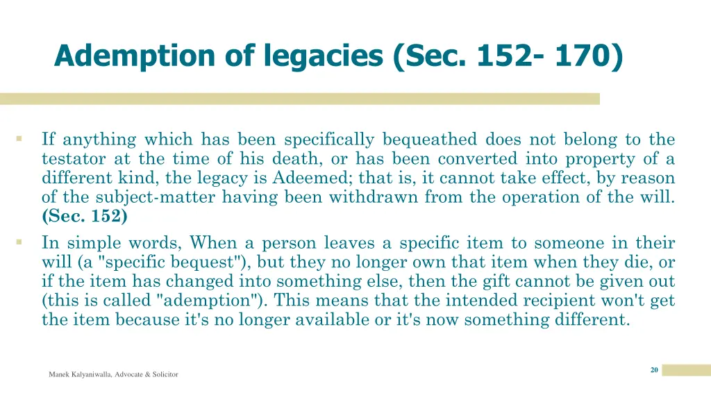 ademption of legacies sec 152 170