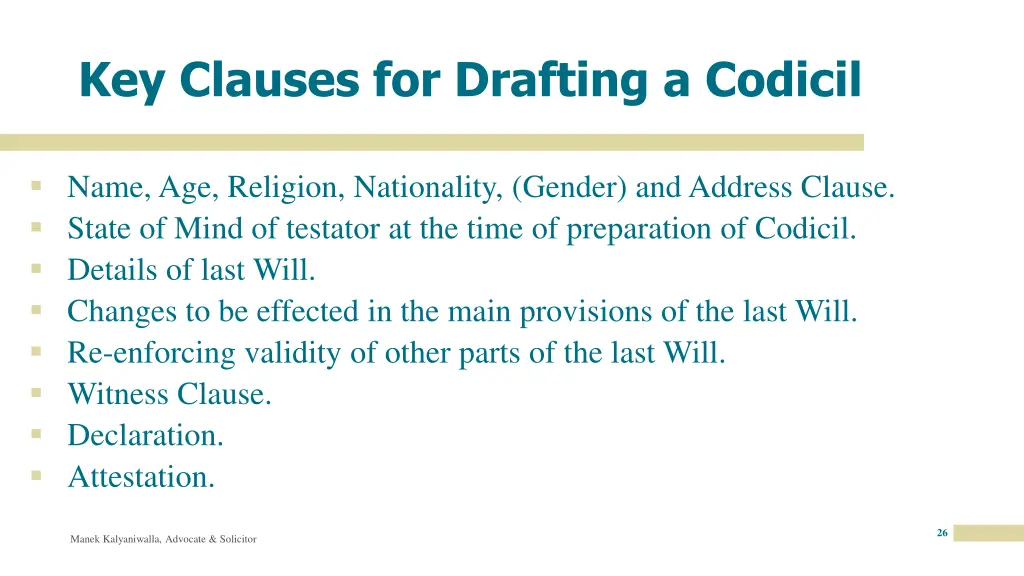 key clauses for drafting a codicil