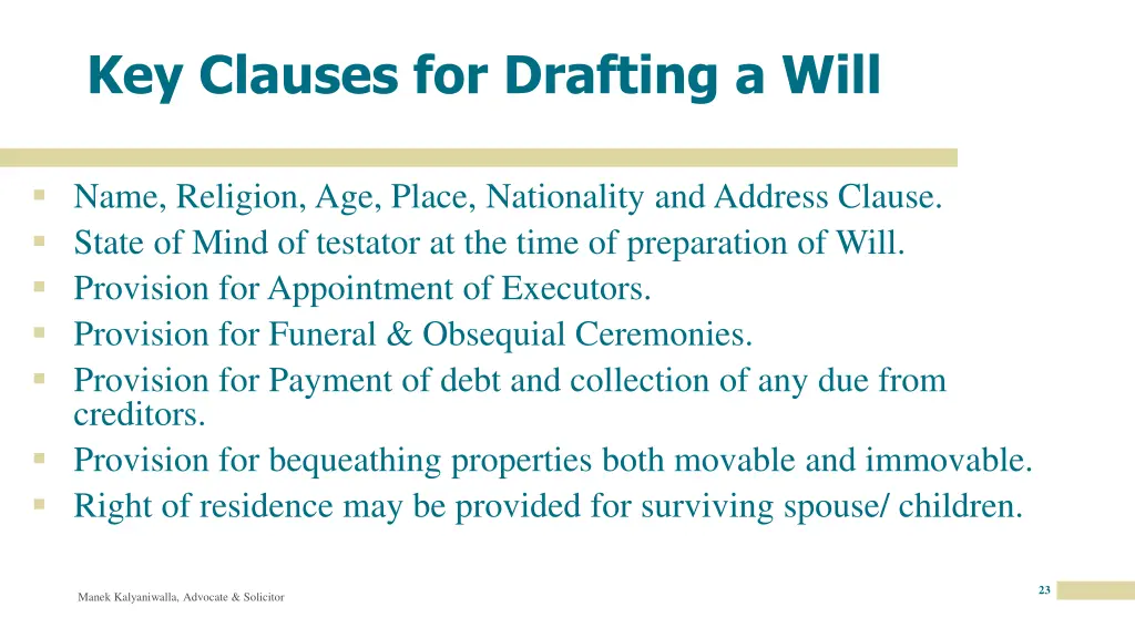 key clauses for drafting a will