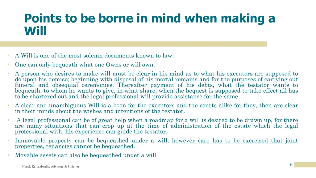 points to be borne in mind when making a will