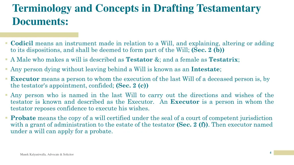 terminology and concepts in drafting testamentary