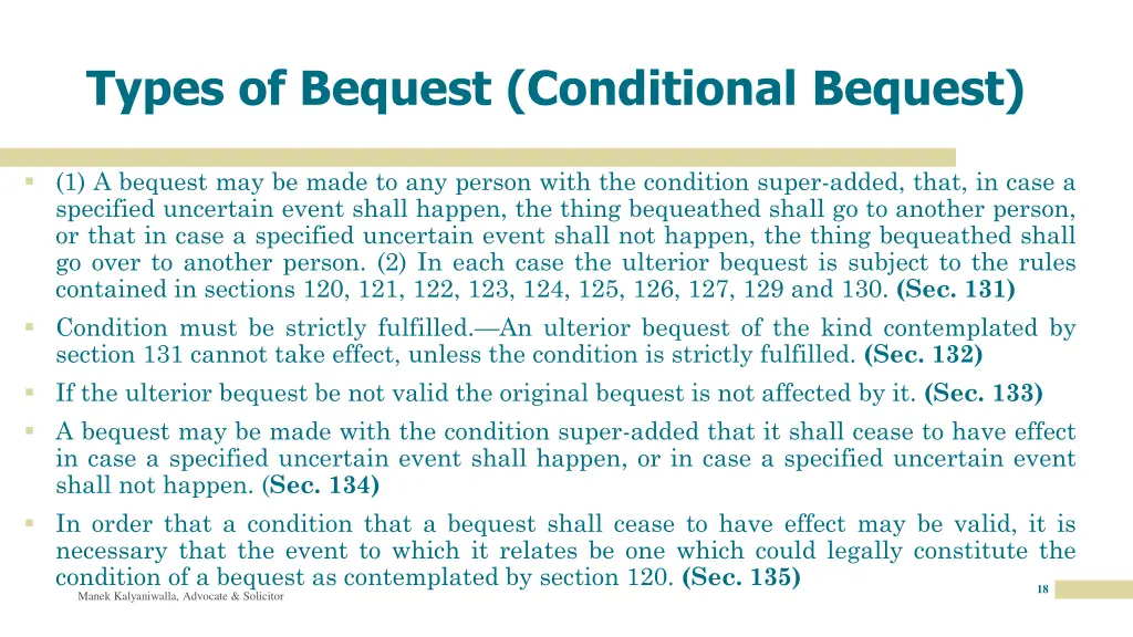 types of bequest conditional bequest