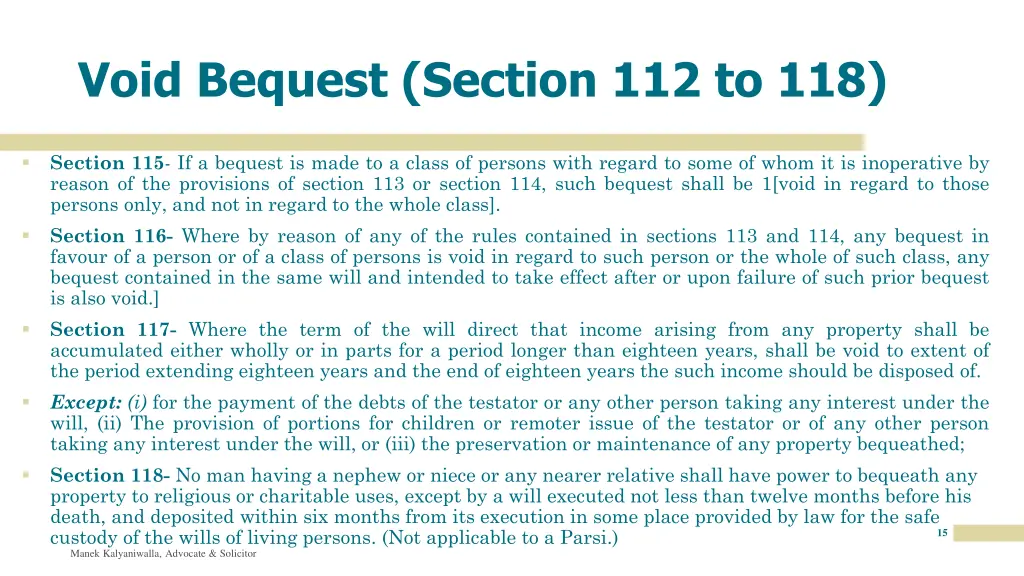 void bequest section 112 to 118 1