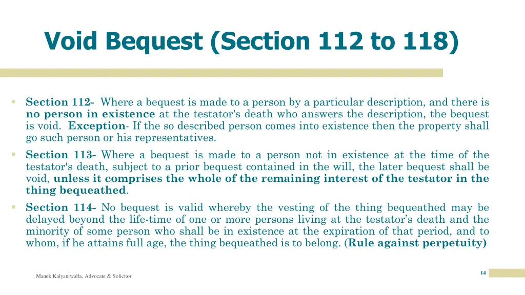 void bequest section 112 to 118
