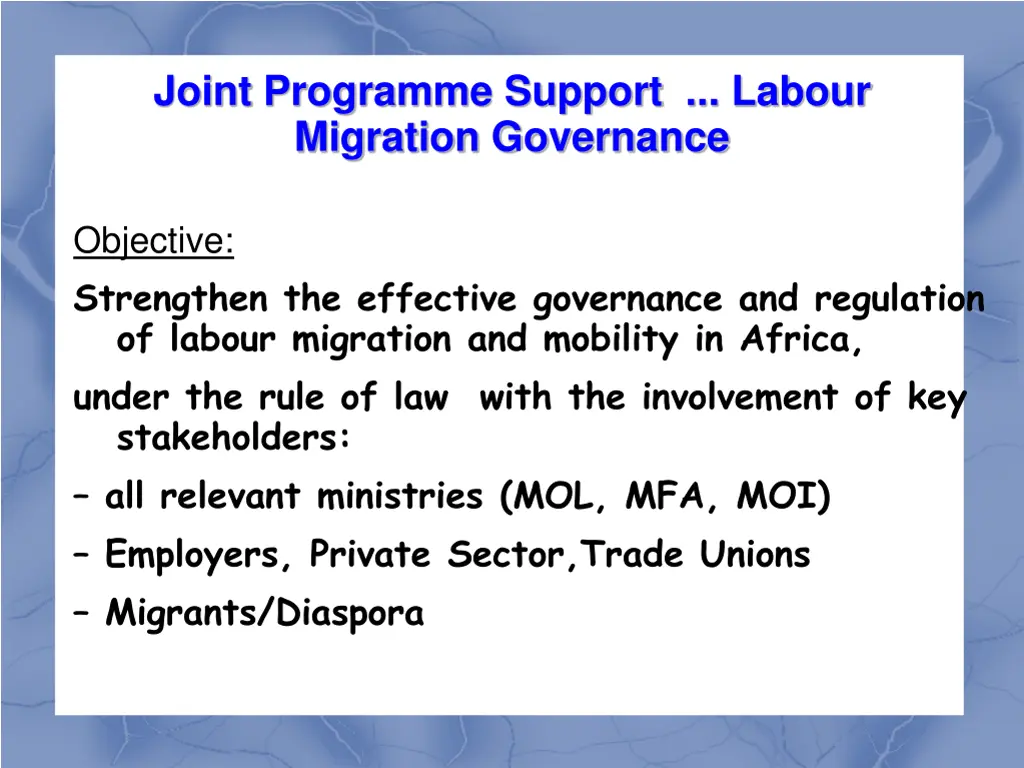 joint programme support labour migration