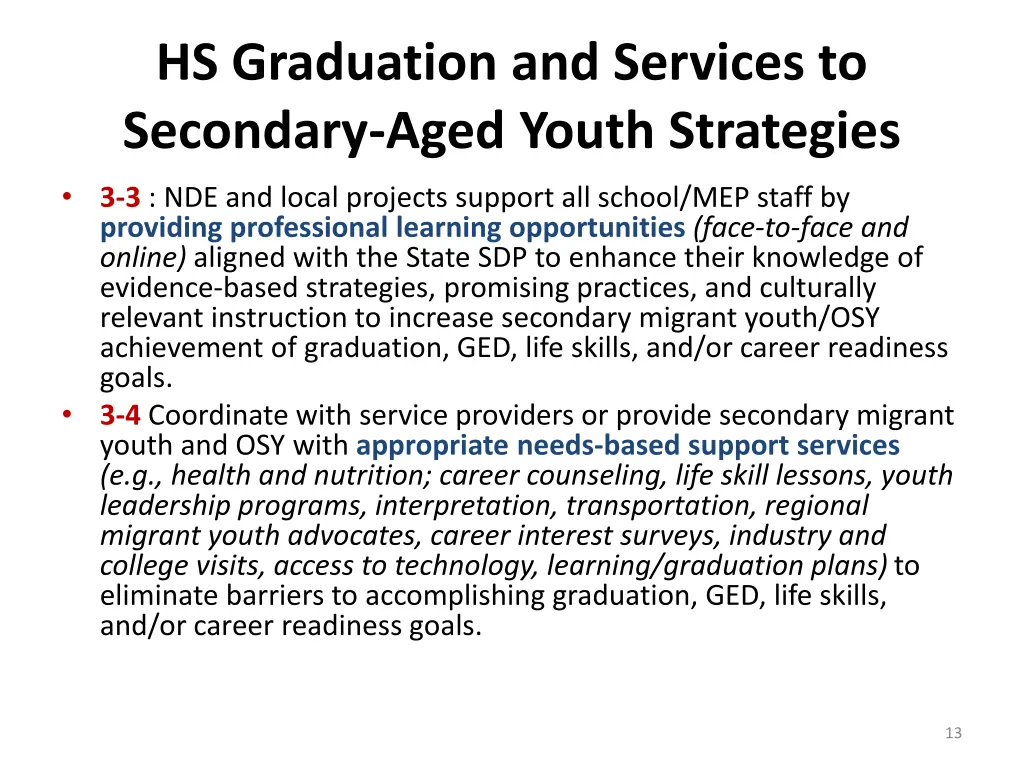 hs graduation and services to secondary aged 1