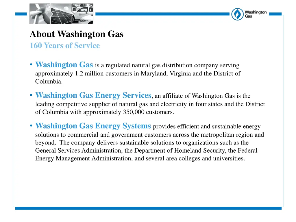 about washington gas 160 years of service