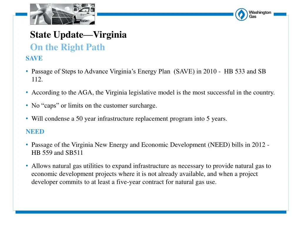 state update virginia on the right path