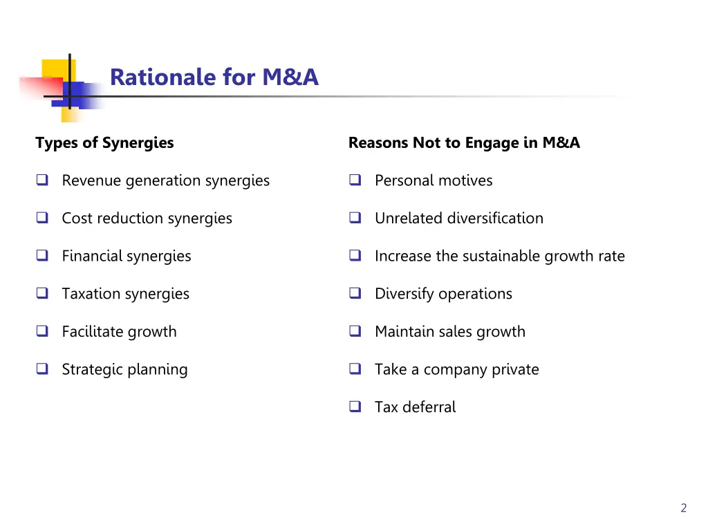 rationale for m a