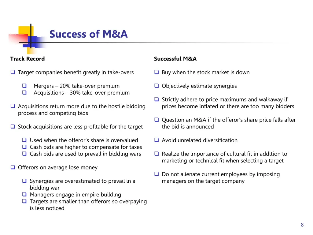 success of m a