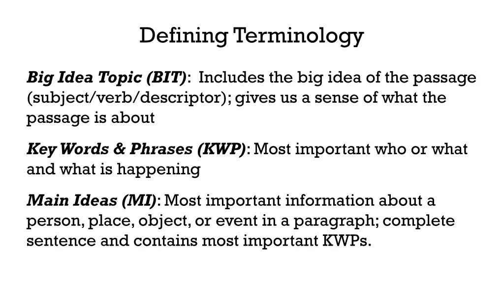 defining terminology