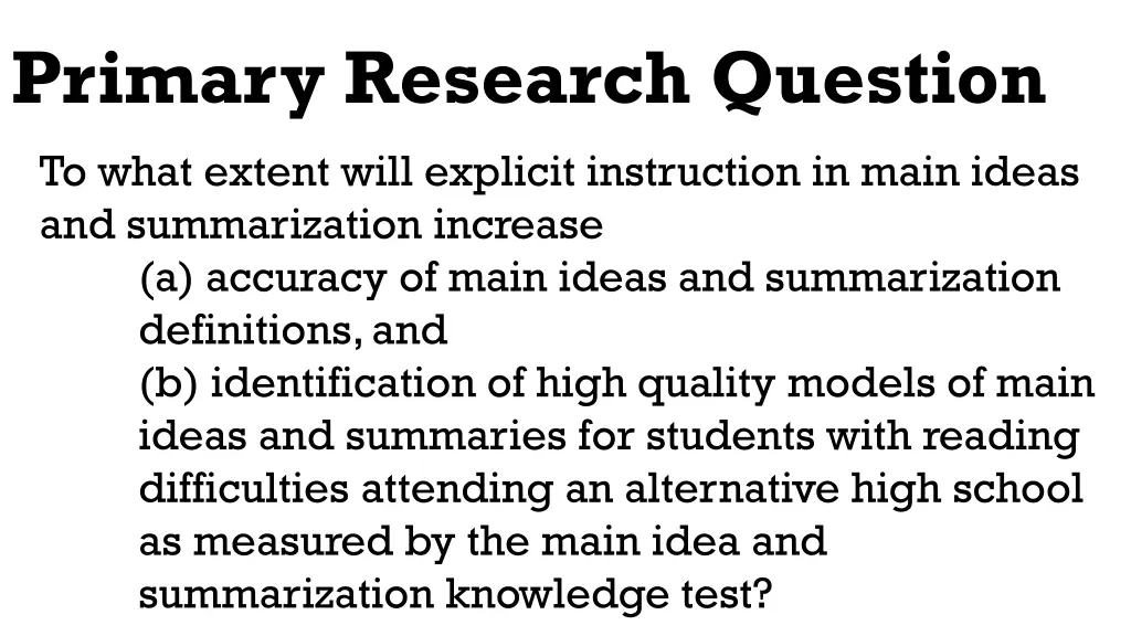 primary research question 1