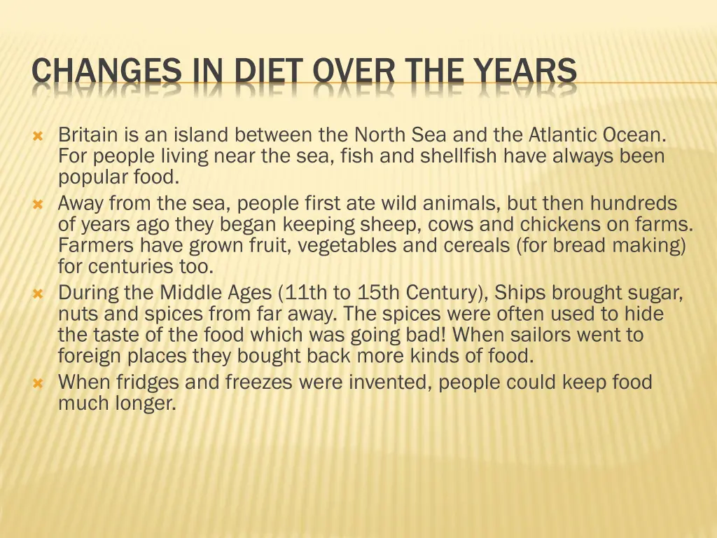 changes in diet over the years