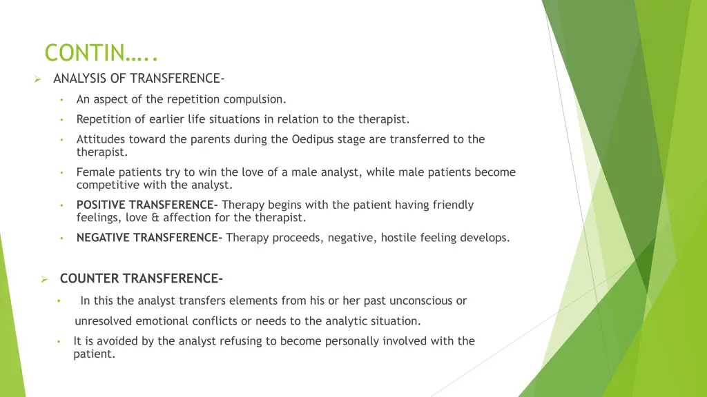 contin analysis of transference