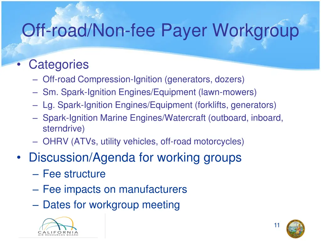 off road non fee payer workgroup