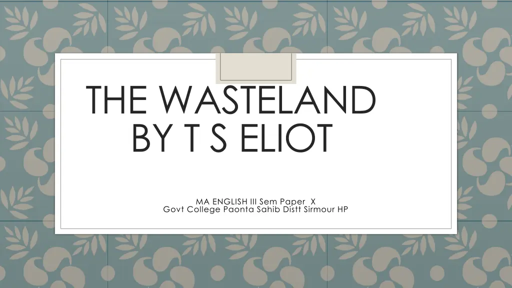 the wasteland by t s eliot