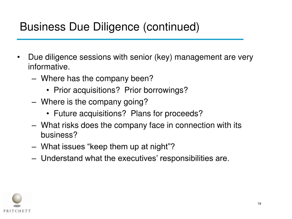 business due diligence continued
