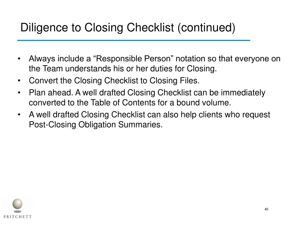 diligence to closing checklist continued