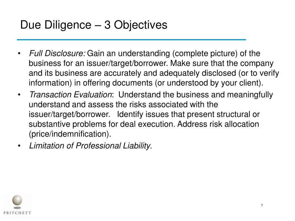 due diligence 3 objectives