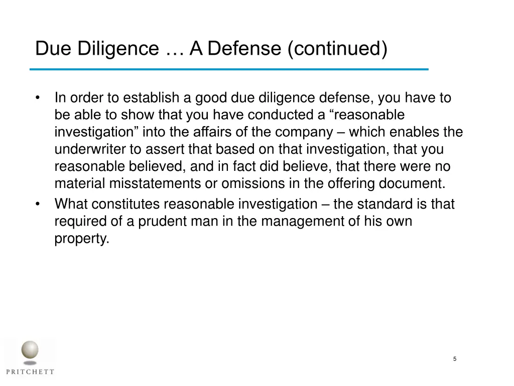 due diligence a defense continued