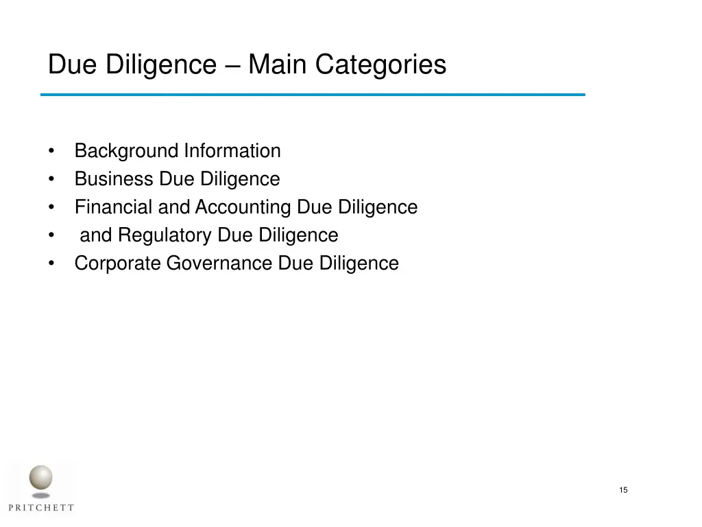 due diligence main categories