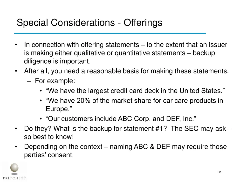 special considerations offerings