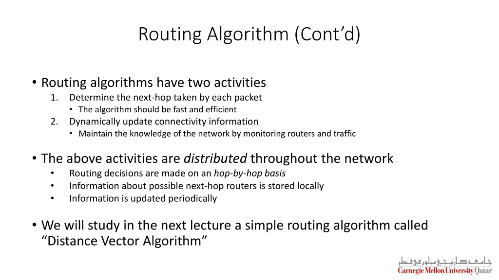 routing algorithm cont d