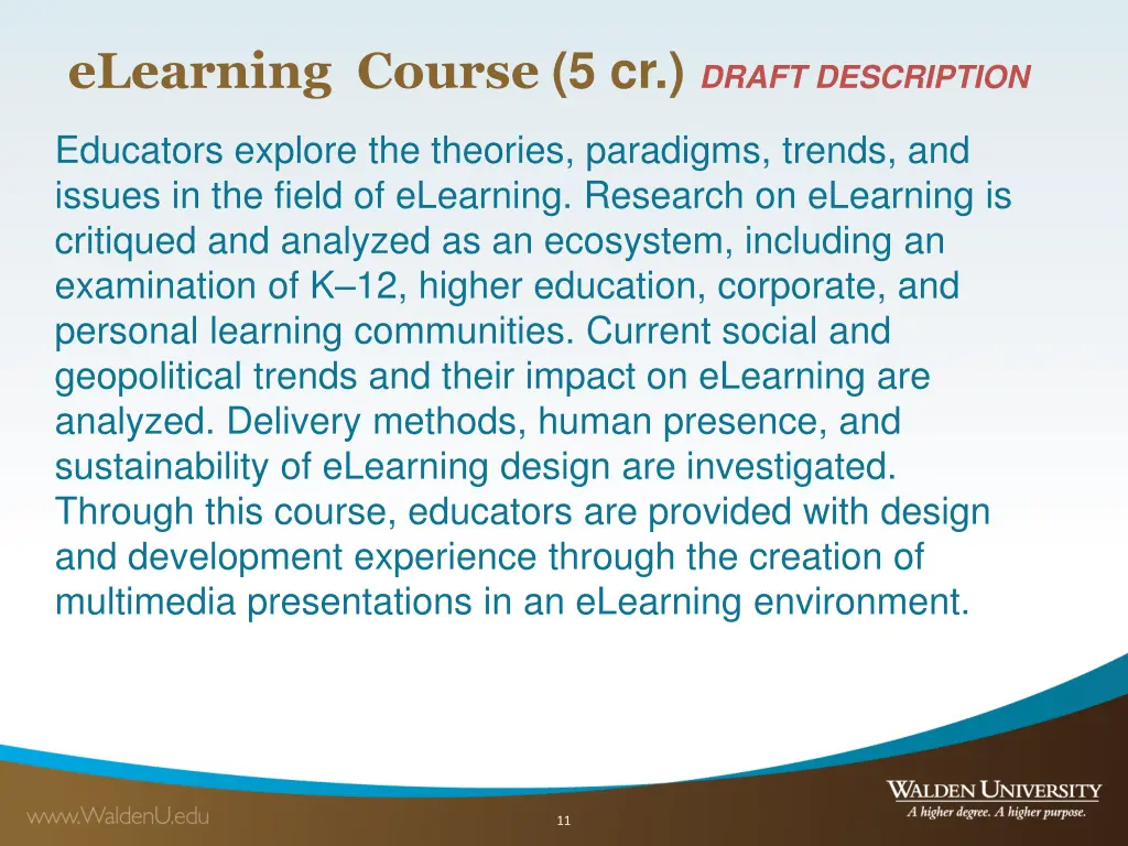 elearning course 5 cr draft description