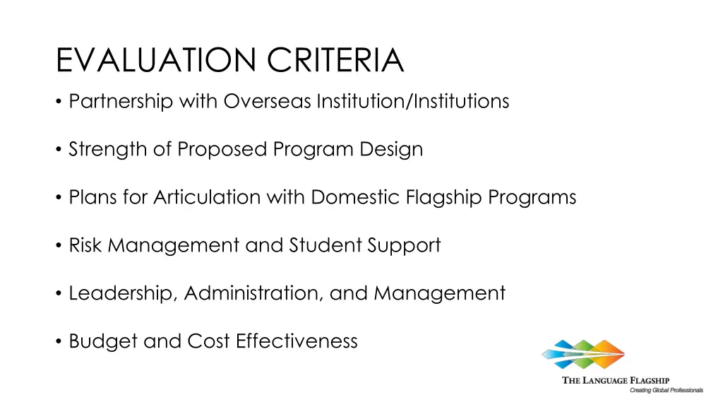 evaluation criteria partnership with overseas