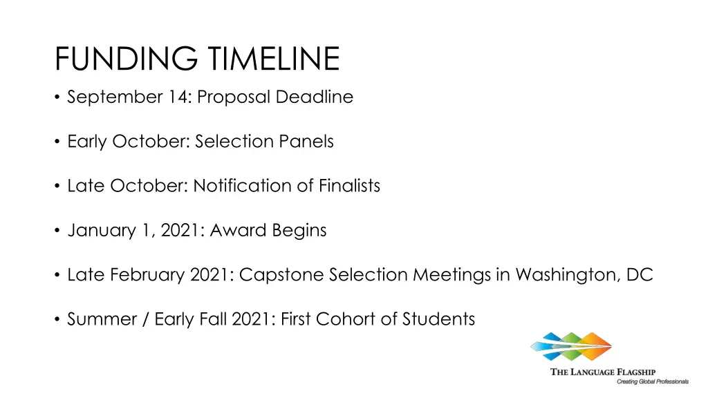 funding timeline september 14 proposal deadline