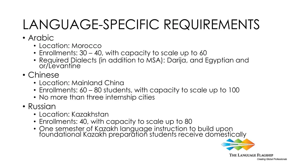 language specific requirements arabic location