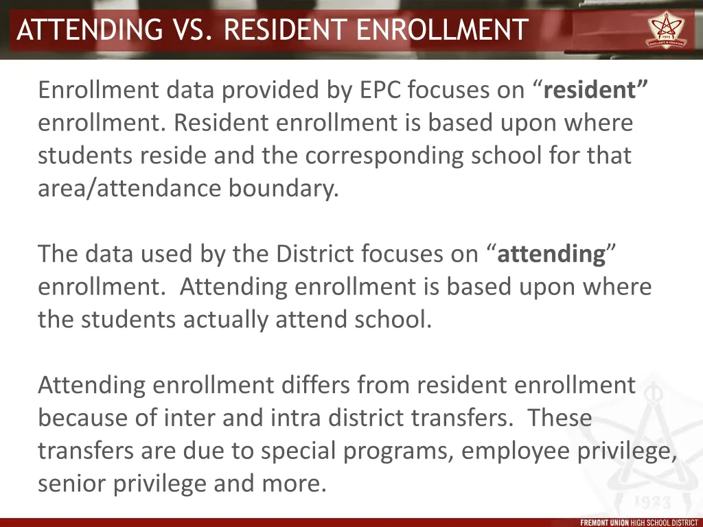 attending vs resident enrollment