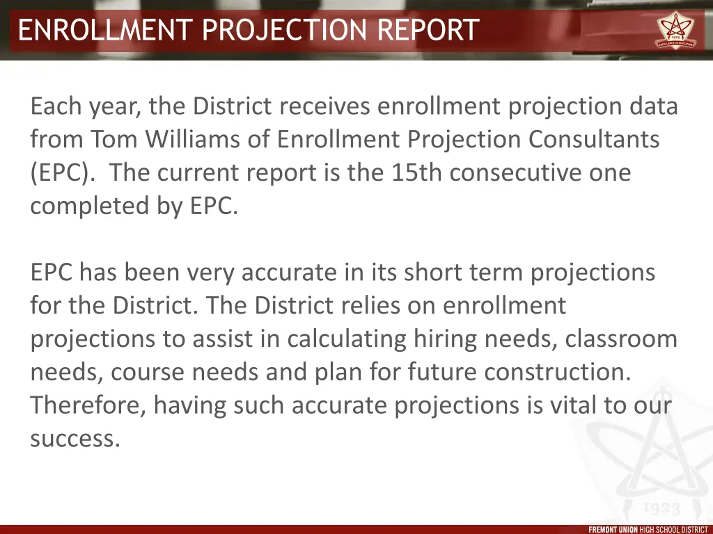 enrollment projection report