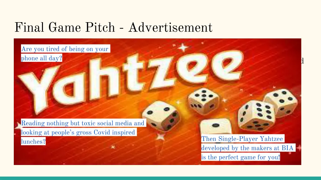 final game pitch advertisement
