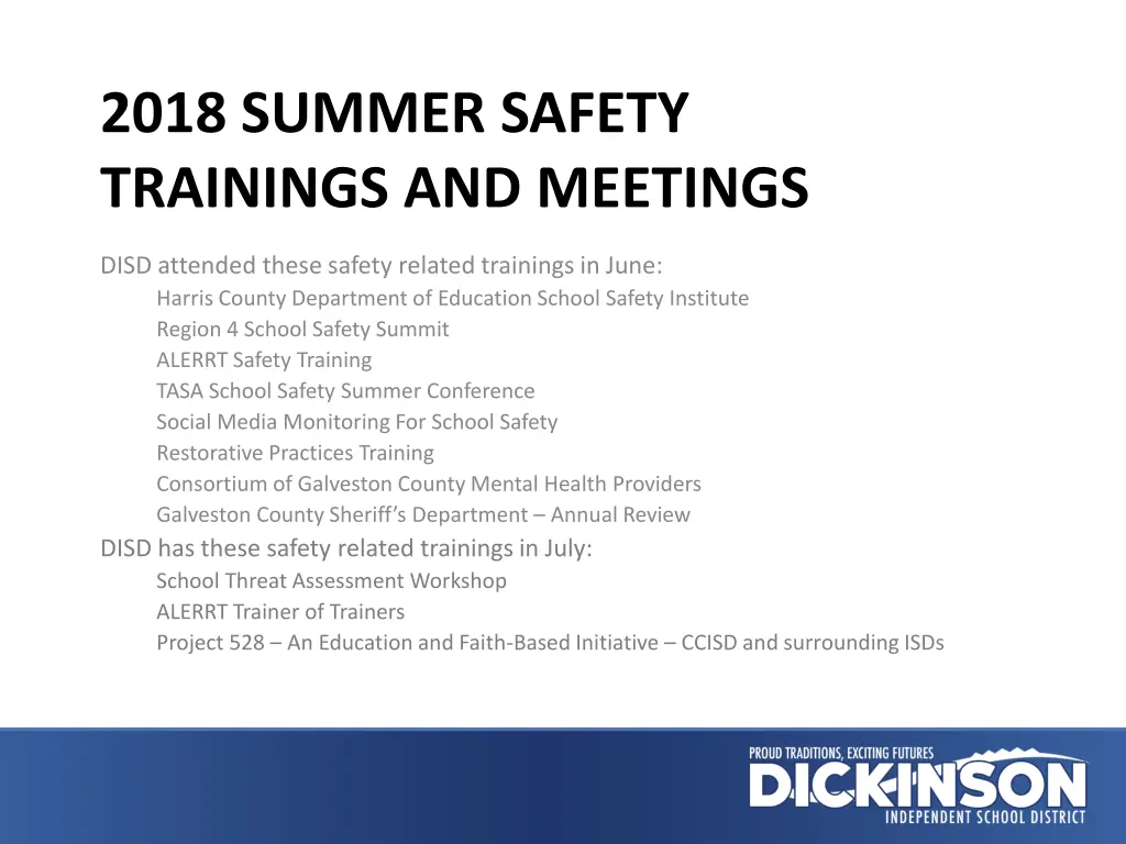 2018 summer safety trainings and meetings