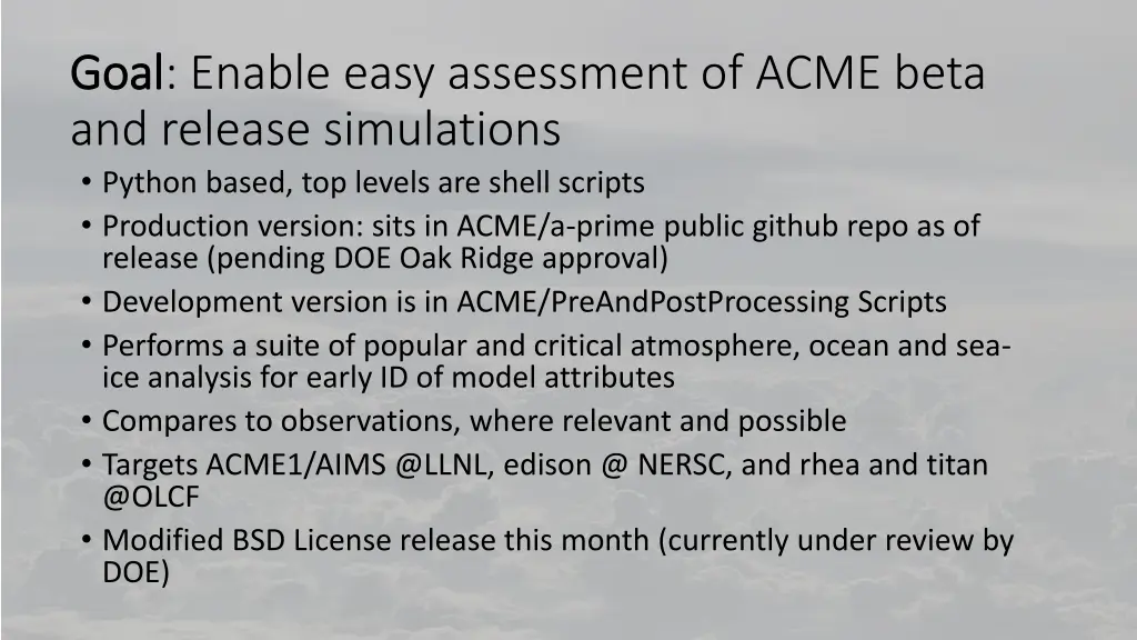 goal goal enable easy assessment of acme beta