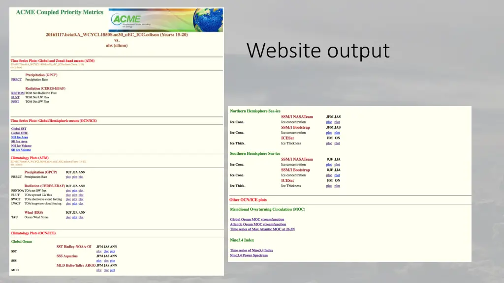 website output