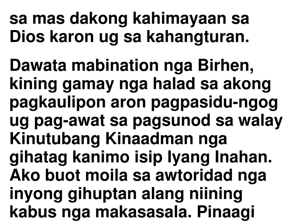 sa mas dakong kahimayaan sa dios karon