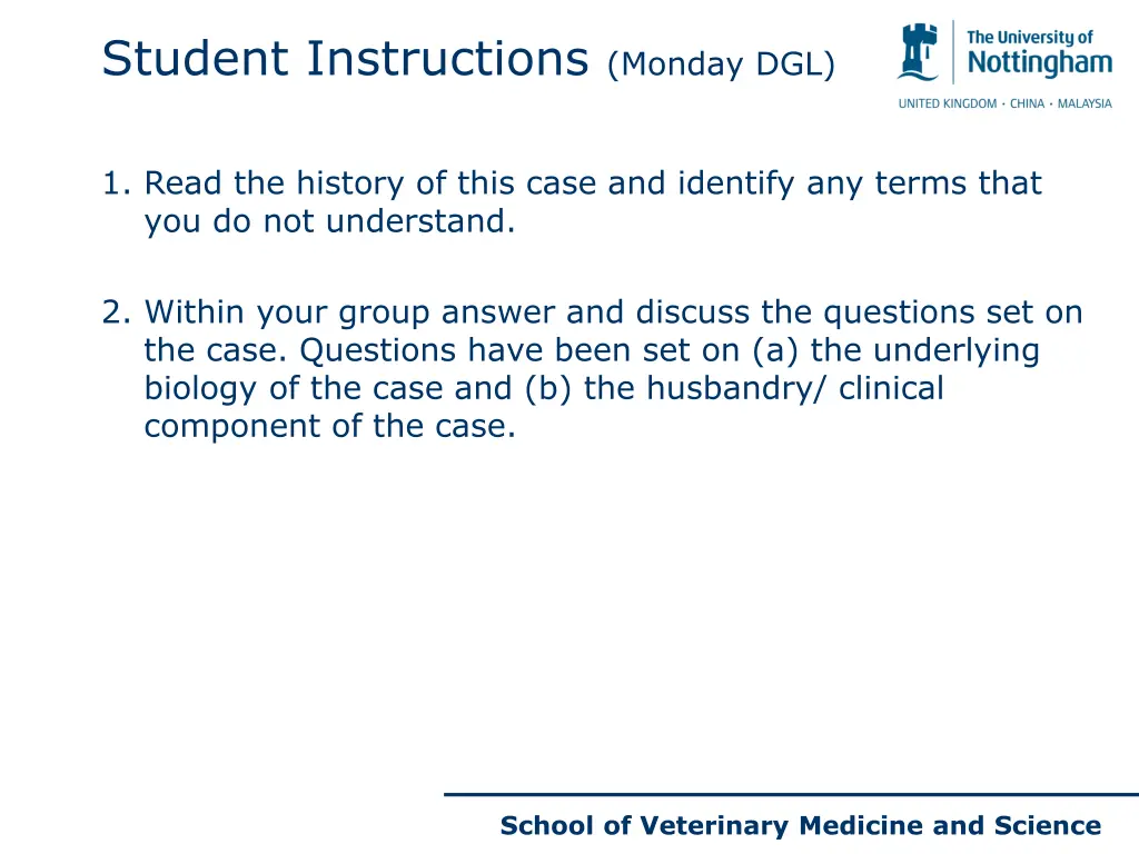 student instructions monday dgl