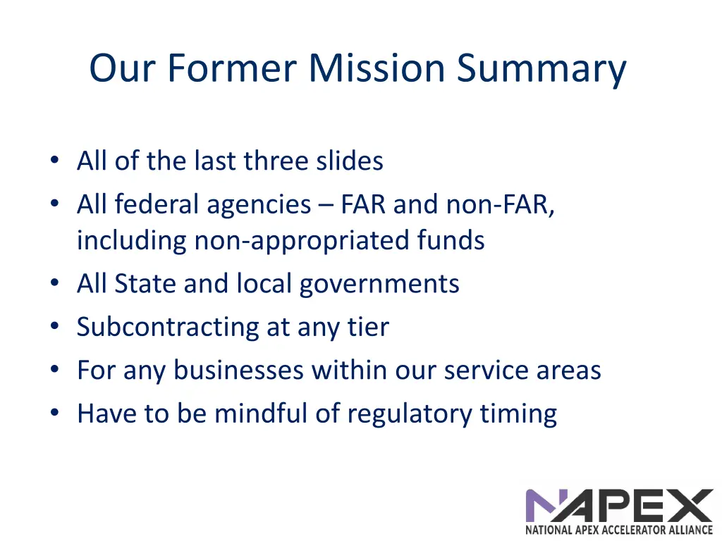 our former mission summary