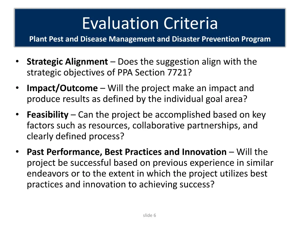 evaluation criteria plant pest and disease