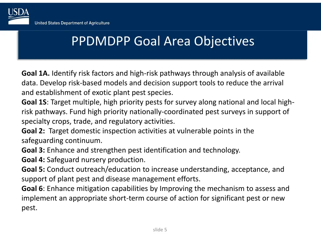 ppdmdpp goal area objectives